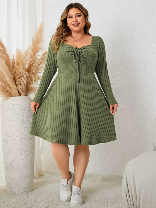 Plus Size Sweetheart Neck Knot Front A-Line Dress