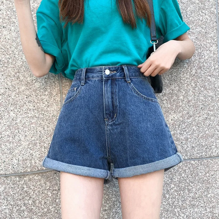 High Waist Vintage Loose Denim Shorts