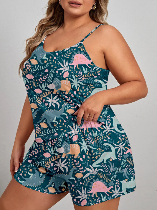 Plus Size Silk Dinosaur Cami & Boxer Short Set