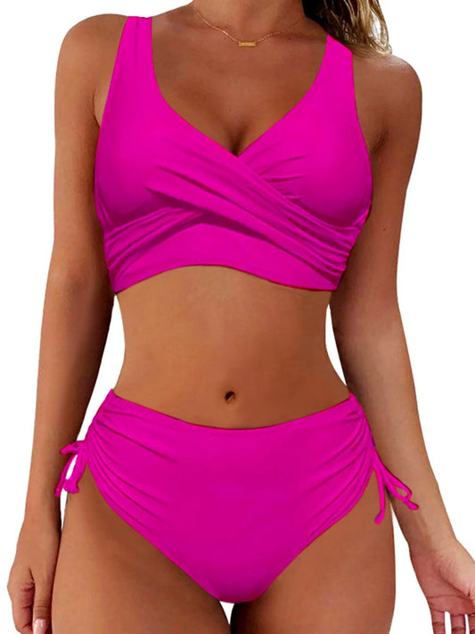 Solid Colored Cross Top Bikini