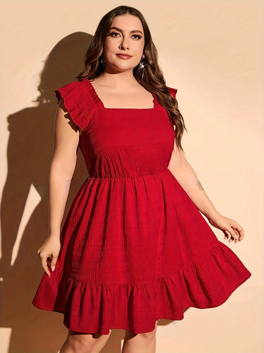 Plus Size Elegant Ruffle Sleeve Dress