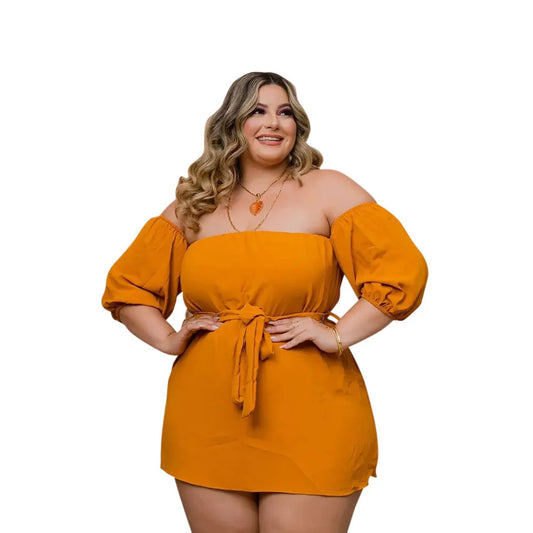 Plus Size Women Two Piece Solid Off Shoulder Top and Shorts