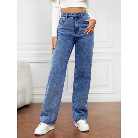 Stretch Straight Leg Mom Jeans