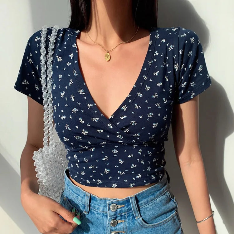 Deep Cut Vintage Style Floral Top