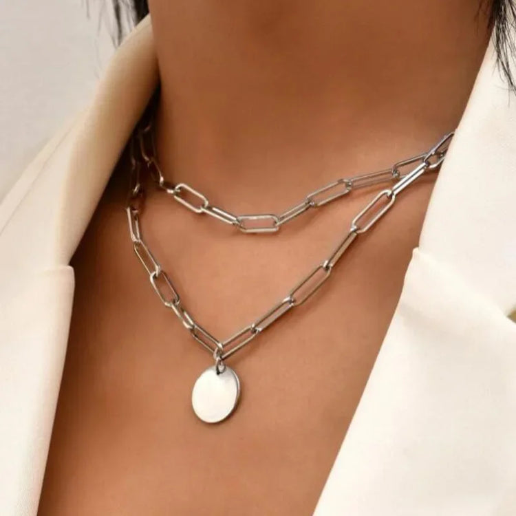 Sterling Silver Three-Layer Round Necklace