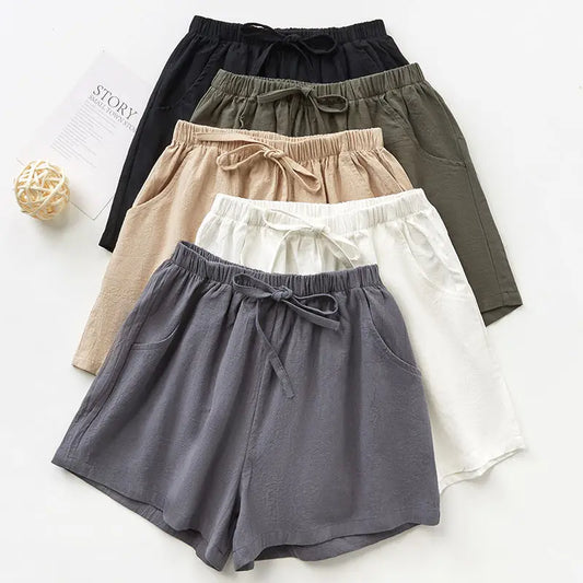 Solid Casual Linen Shorts