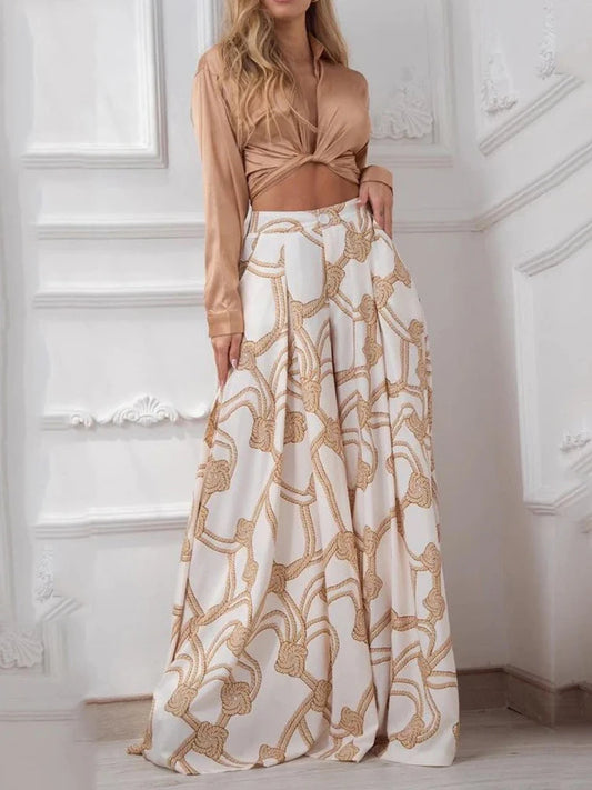 Cross-Border Long Sleeve Blouse & Wide Pant Co-ord