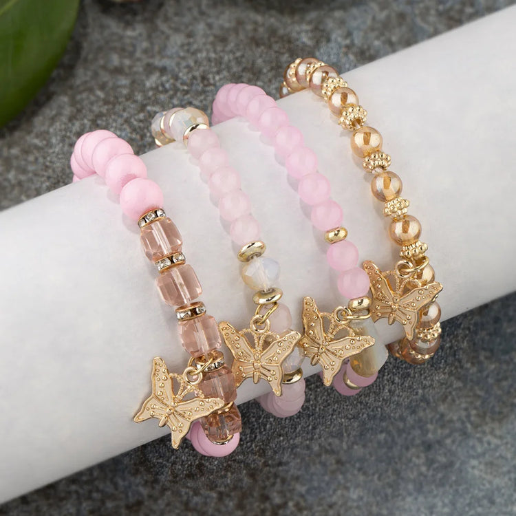 4 Piece Set Beaded Butterfly Bracelets