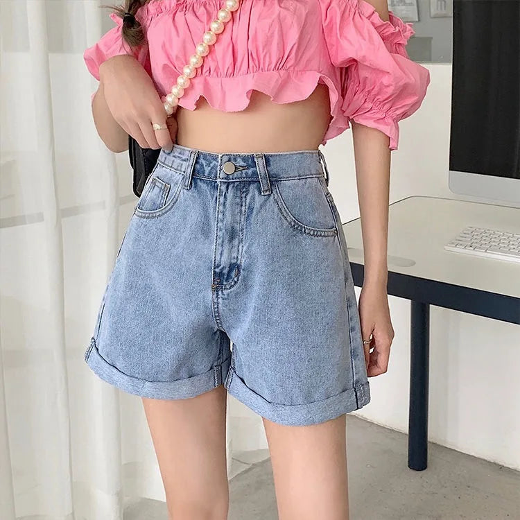 High Waist Vintage Loose Denim Shorts