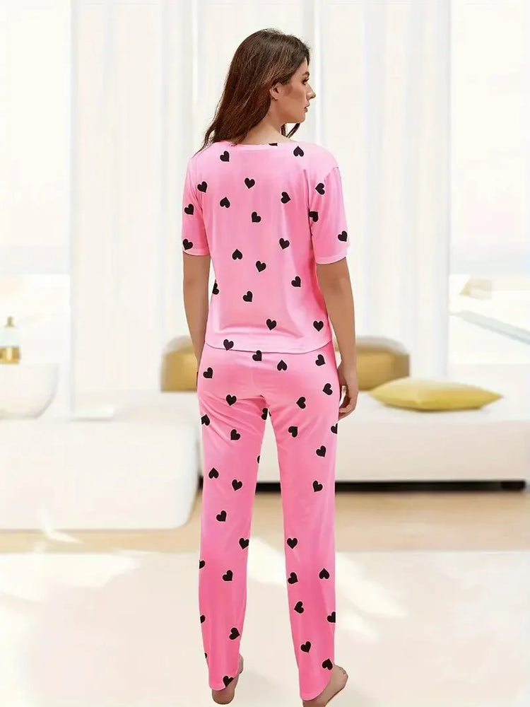 Heart Print Tee & Pajama Pant Set