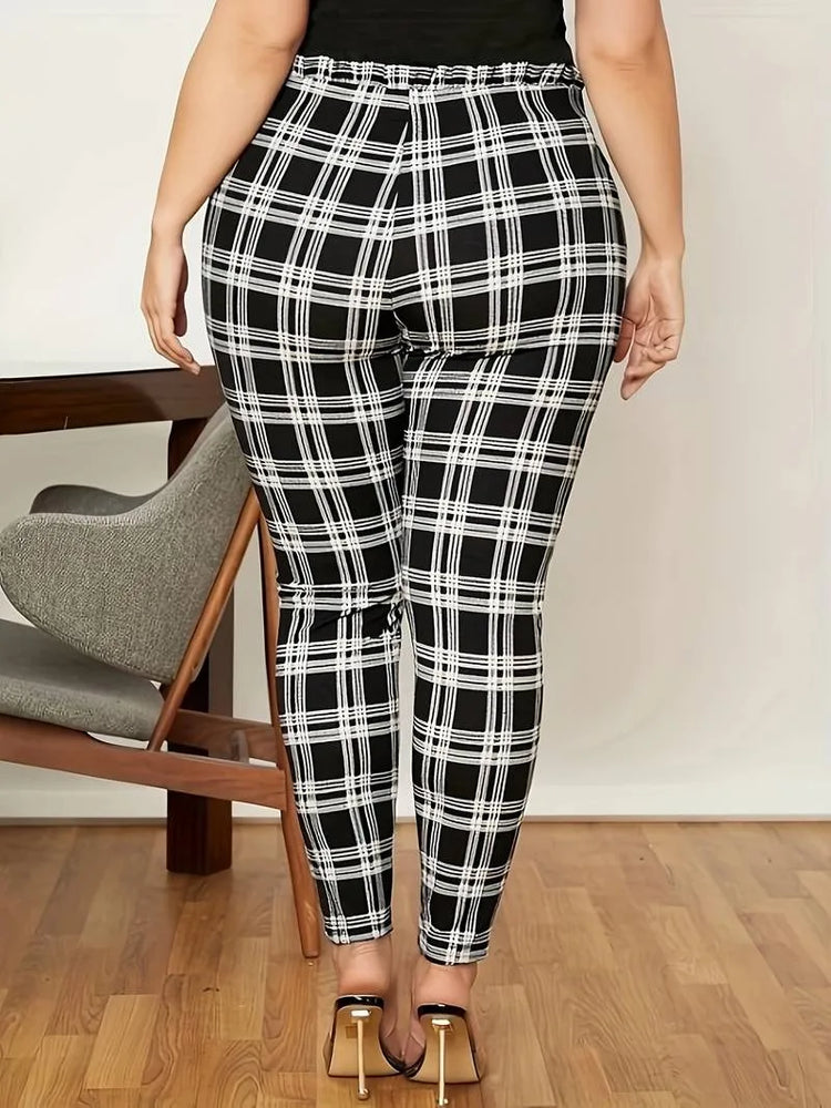 Plus Size Vintage Belted Plaid Pants