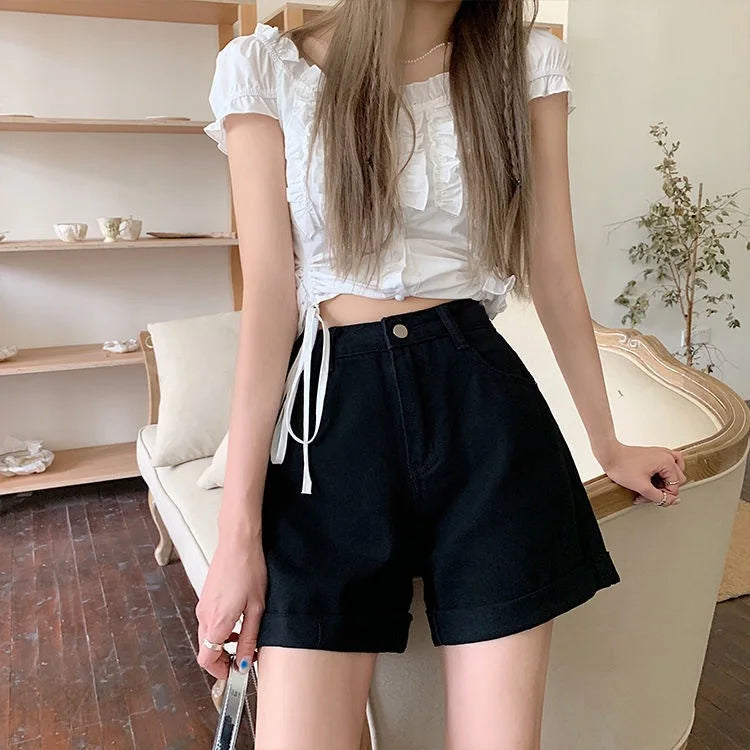 High Waist Vintage Loose Denim Shorts