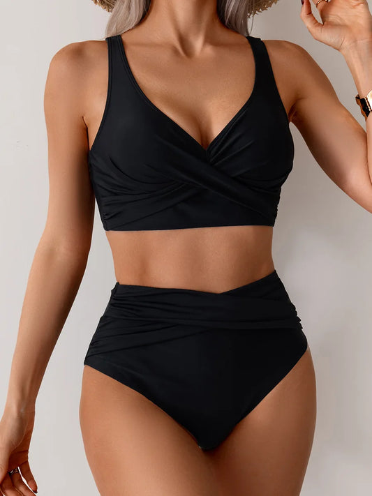 Solid Strapped Criss Cross Push Up Bikini Set