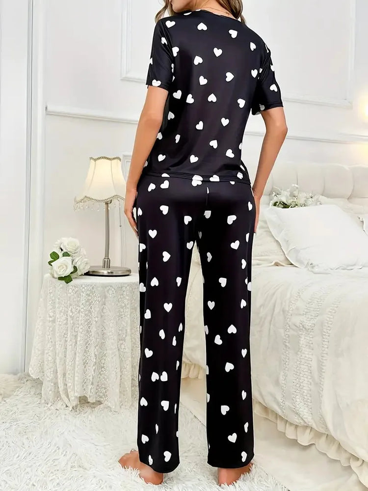 Heart Print Tee & Pajama Pant Set