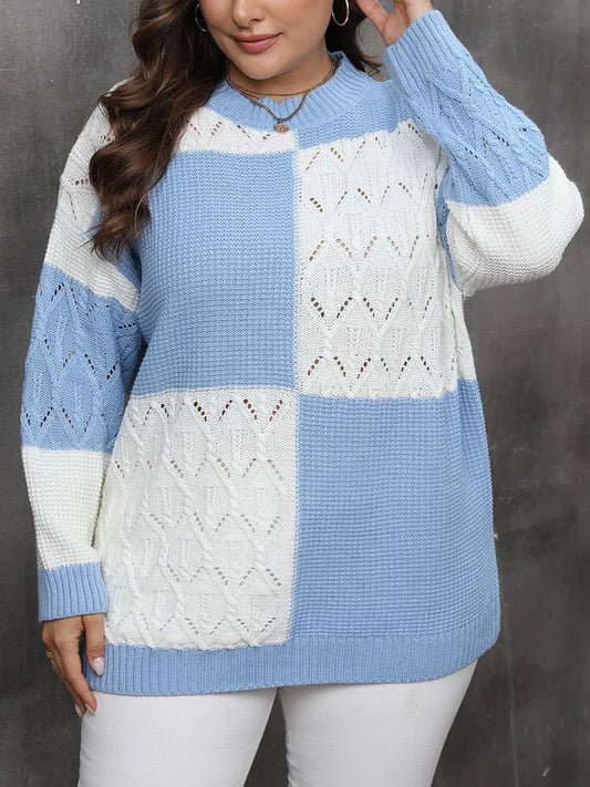 Plus Size Color Block Knitted Sweater