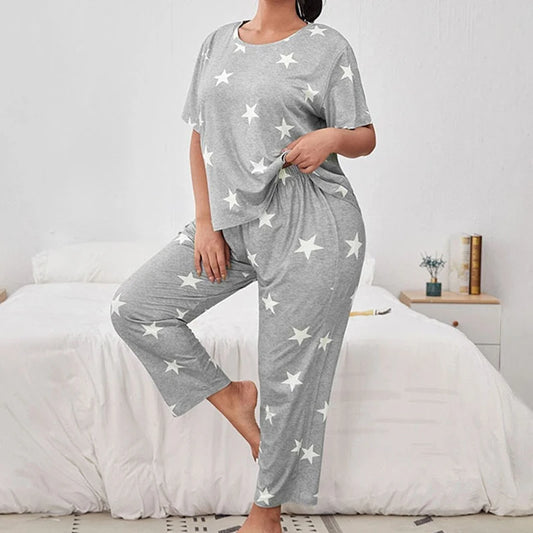 Plus Size Loose Fit Pajama Top & Bottoms Set