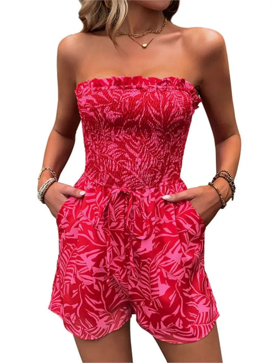 Strapless Red Printed Romper