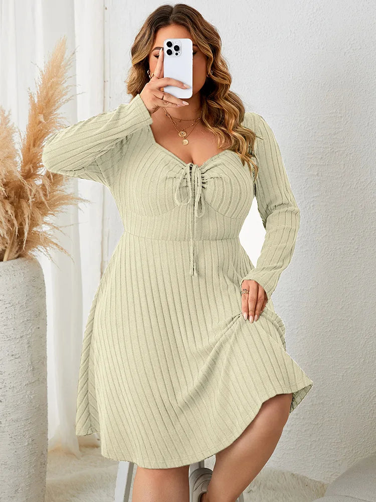 Plus Size Sweetheart Neck Knot Front A-Line Dress