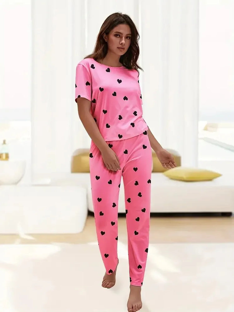 Heart Print Tee & Pajama Pant Set