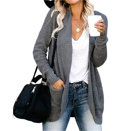 Long Knitted Solid Colored Cardigan