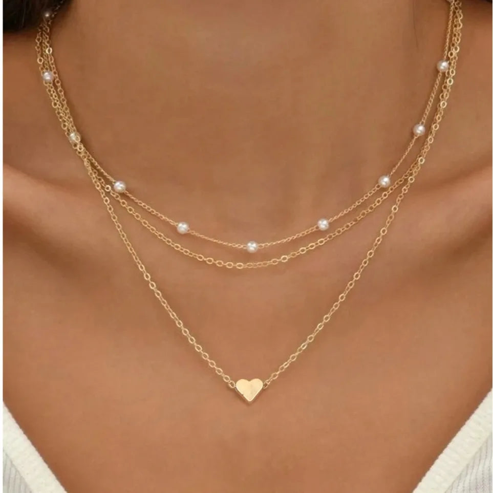 3 Piece Pearl Heart Necklace