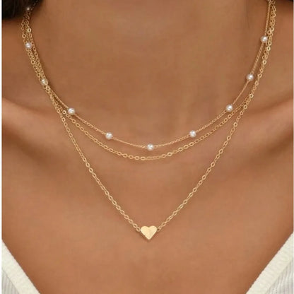 3 Piece Pearl Heart Necklace