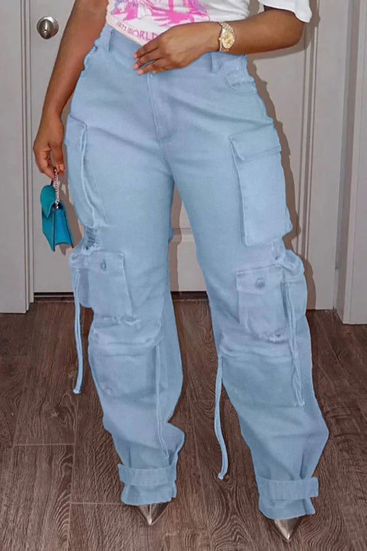 Plus Size Cargo Denim Jeans