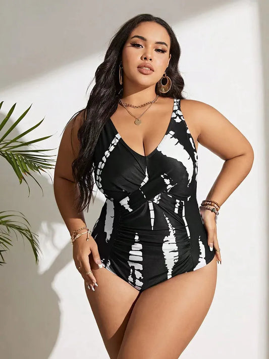 Plus Size Black & White Monokini