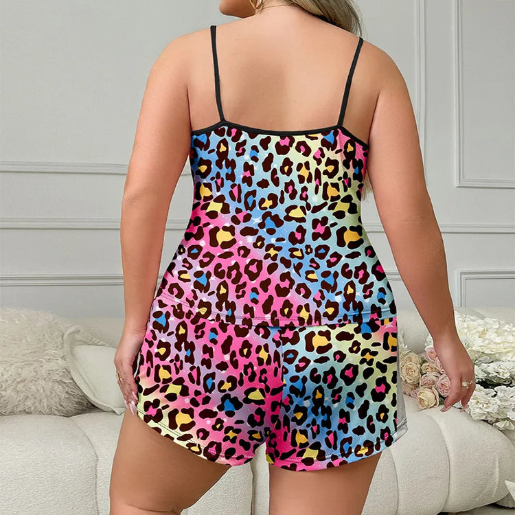 Plus Size Multi Color Leopard Print Pajama Set