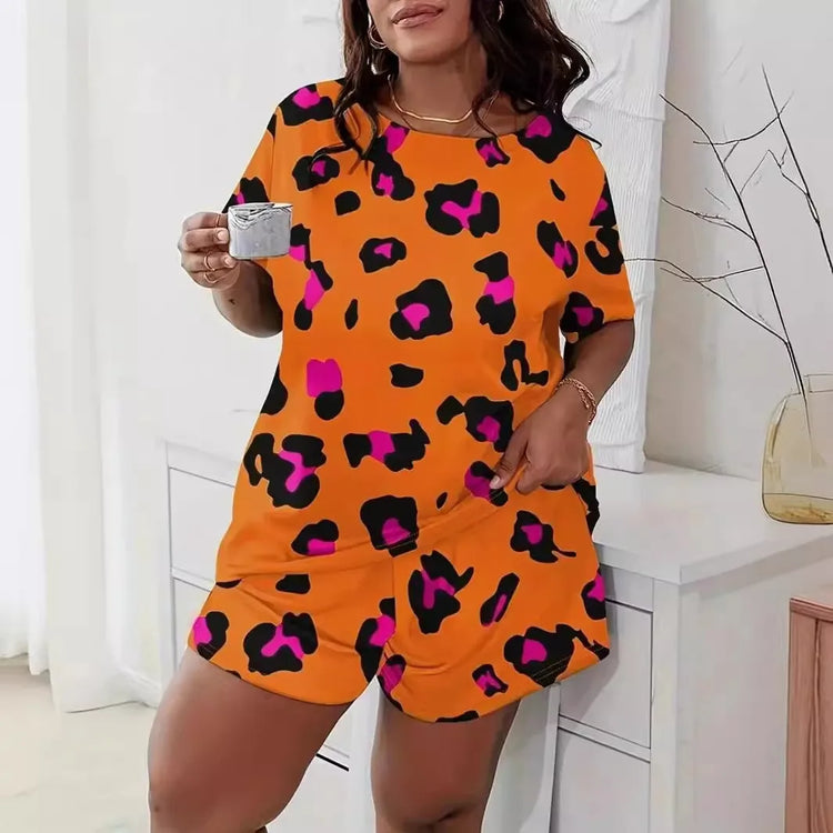 Plus Size Casual Leopard Loungewear Set