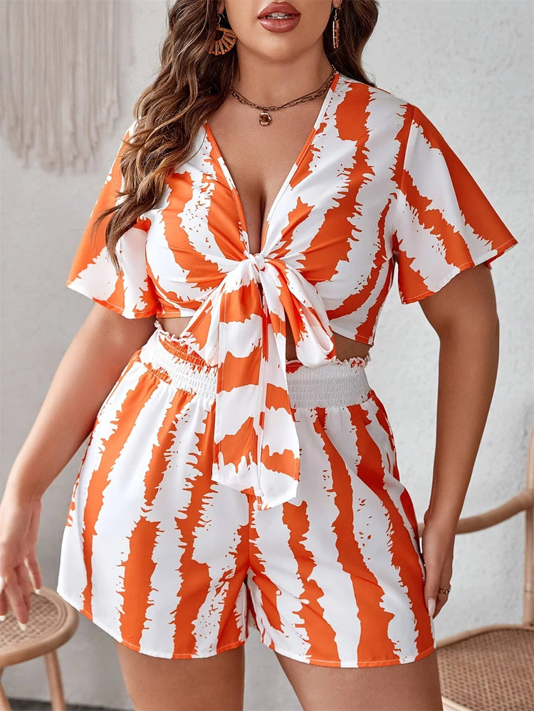 Plus Size Boho Beach Vacation Two Piece Set