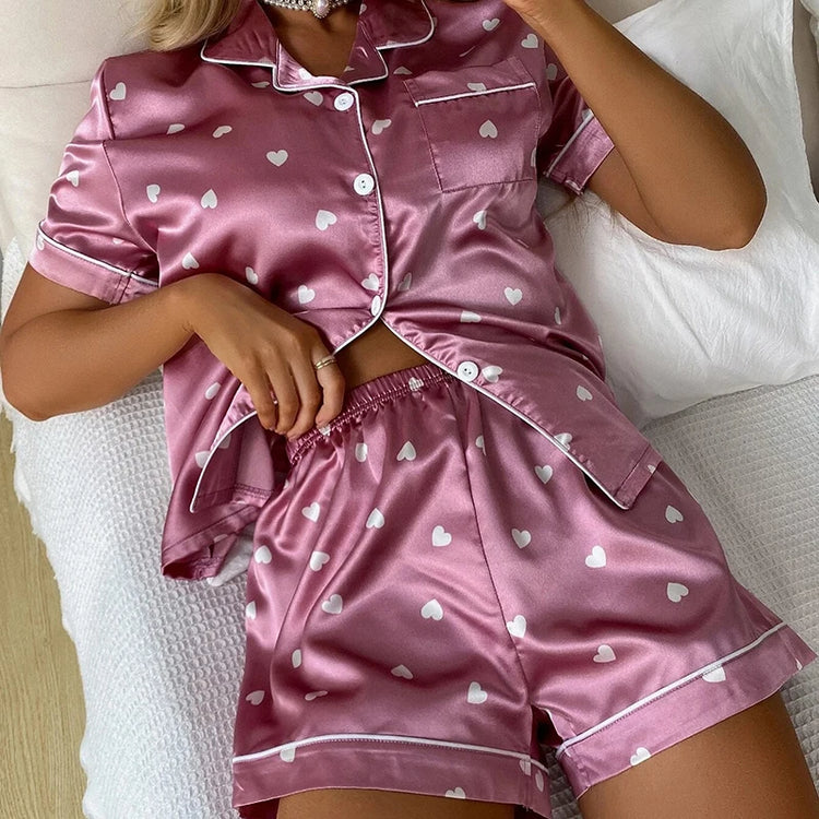 Satin Print Pajama Short Set