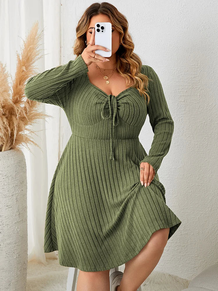 Plus Size Sweetheart Neck Knot Front A-Line Dress