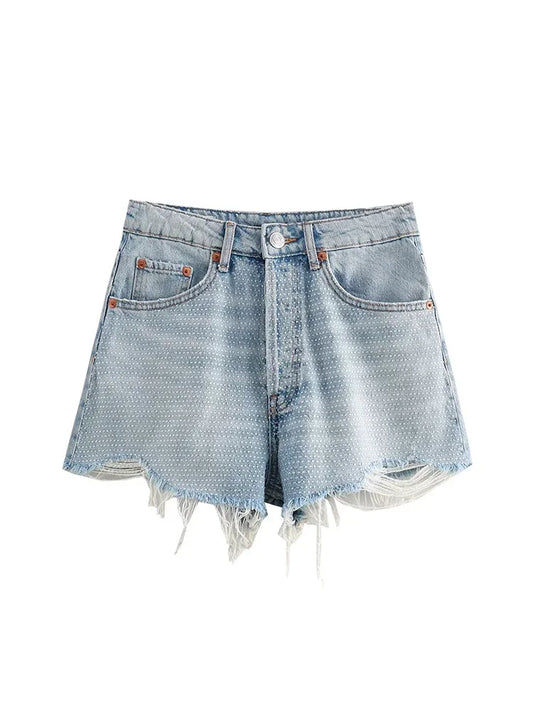 Mid waist Ripped Denim Shorts