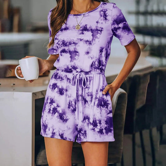 Casual Purple Tie Dye Romper