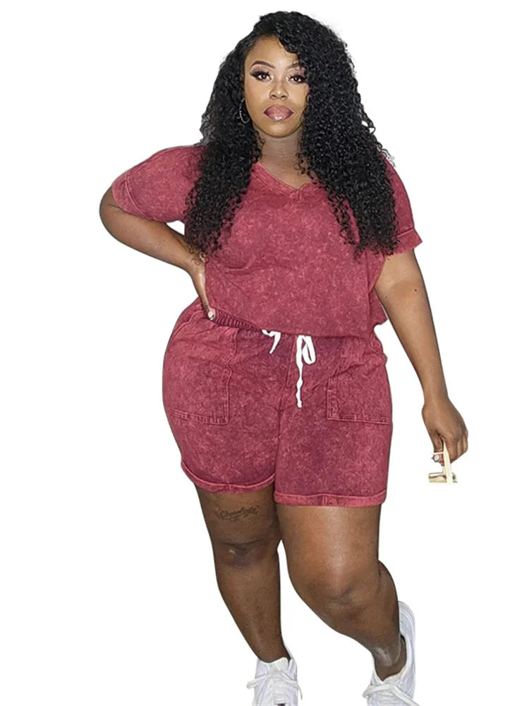 Plus Size Two Piece Tee & Bike Short Outfit Women