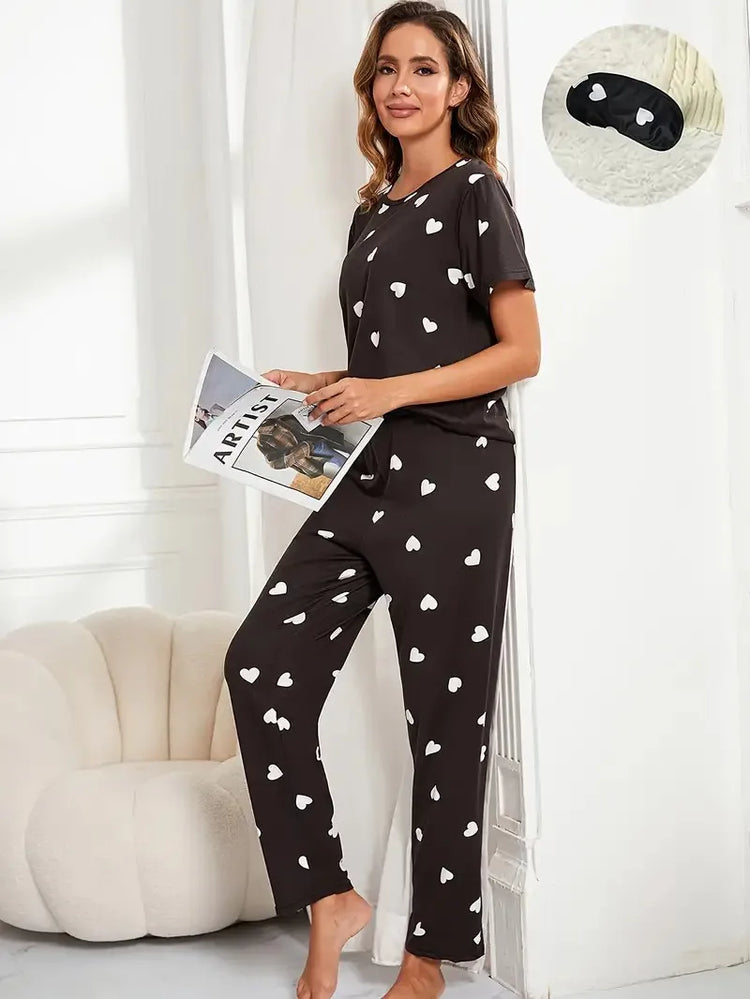 Heart Print Tee & Pajama Pant Set