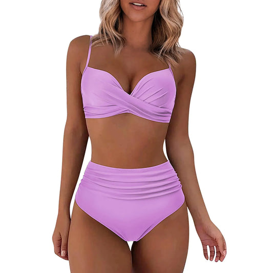 Solid Colored High Waisted Bombshell Bikini